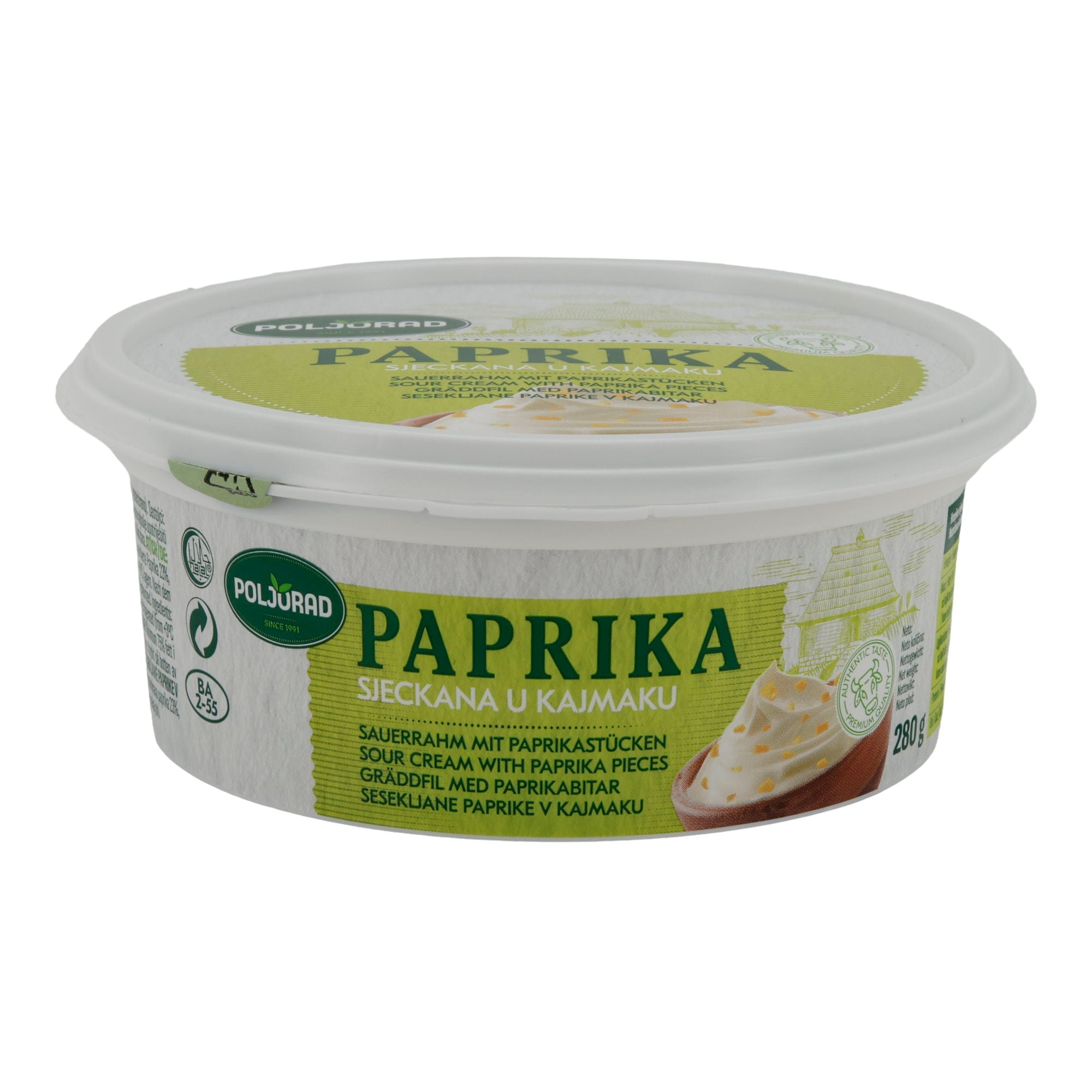 Sauerrahm Poljorad Paprika Sjeckana u Kajmaku | Sauerrahm | Mit frischen Paprikastücken | 280 g POLJORAD